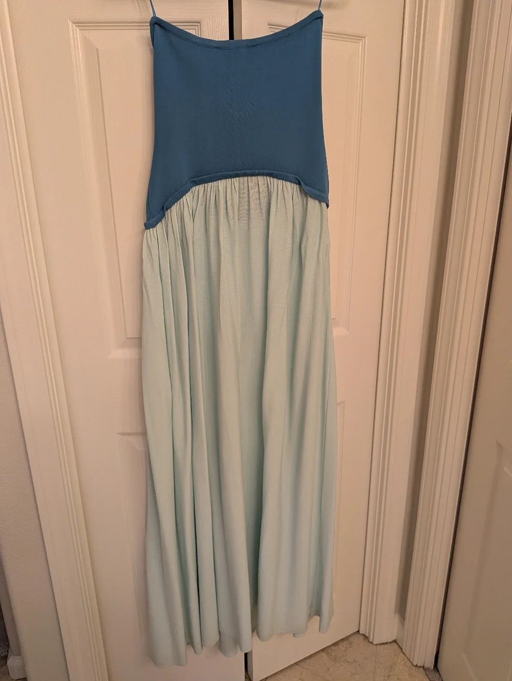 Solid And Striped Strapless Two-Tone Blue Maxi Dress - Picture 2 of 4